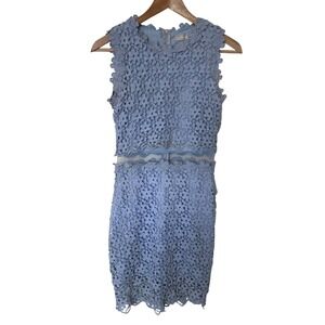 Lucy Wang Lace Sheath Dress Womens Small Blue Excellent Floral Mesh Mini